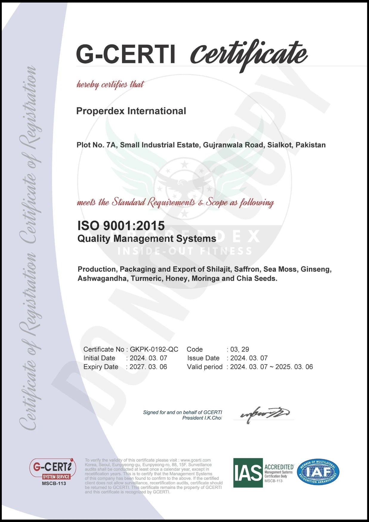Properdex pure Himalayan Shilajit ISO 9001 quality management certificate